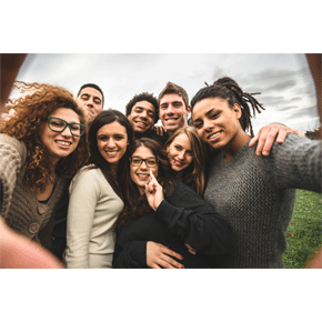 Young people laughing selfie