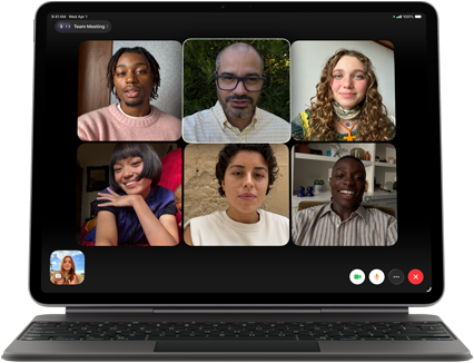 iPad Air, attached to Magic Keyboard, Black colour, Group FaceTime call on screen