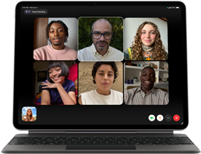 iPad Air, attached to Magic Keyboard, Black colour, Group FaceTime call on screen