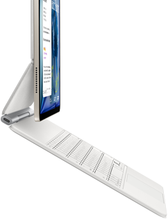 iPad Air, Starlight colour, attached to Magic Keyboard, white colour, side exterior