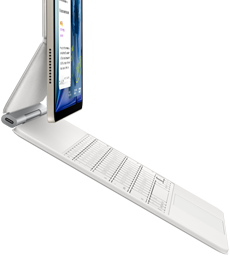 iPad Air, Starlight colour, attached to Magic Keyboard, white colour, side exterior