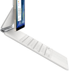 iPad Air, Starlight colour, attached to Magic Keyboard, white colour, side exterior