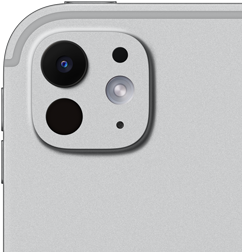 iPad Pro, back exterior, silver colour, pro camera system with five-element lens and adaptive true tone flash