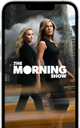 iPhone 17e front screen showing the Apple TV series The Morning Show