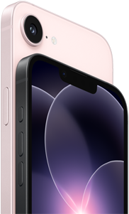 iPhone 17e, horizontal side and back exterior, soft pink colour, iPhone 17e, horizontal side and front exterior, black colour