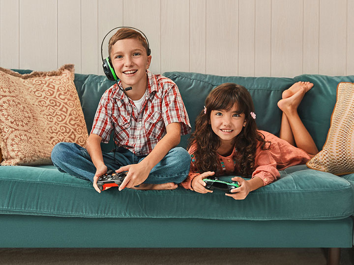Kids playing a video game