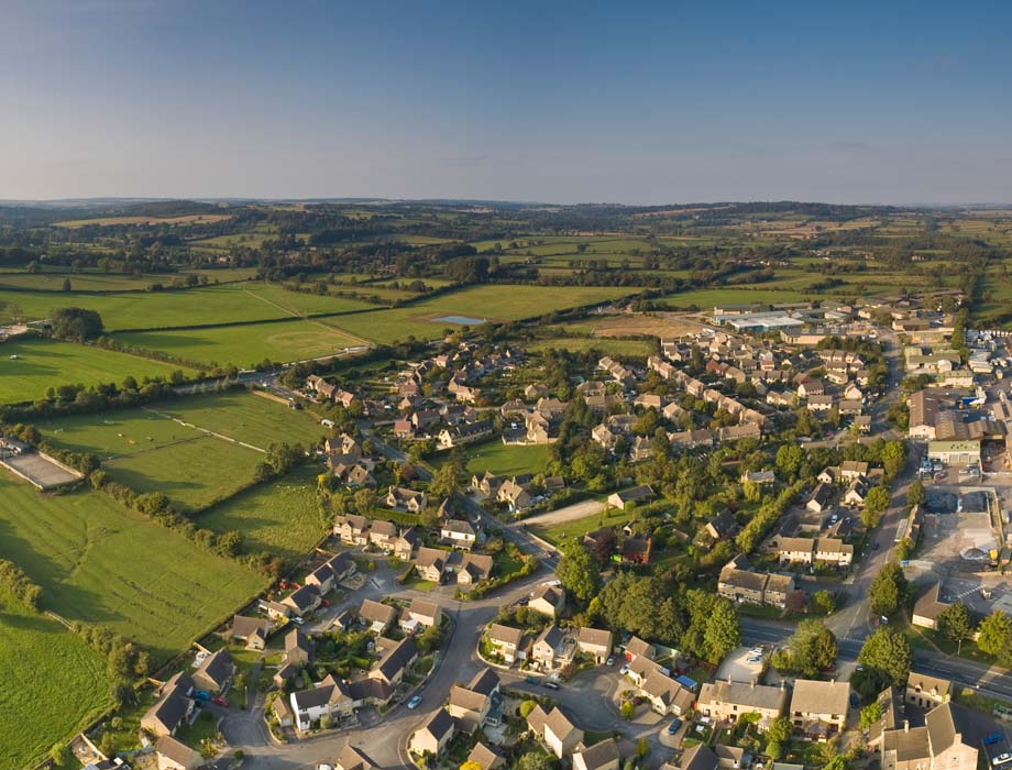 aerial view of a small town