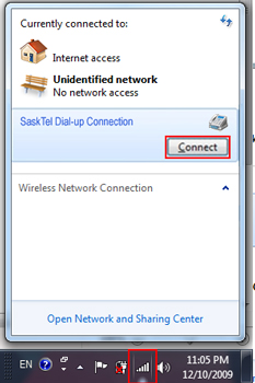 SaskTel Dialup Connection - Connect