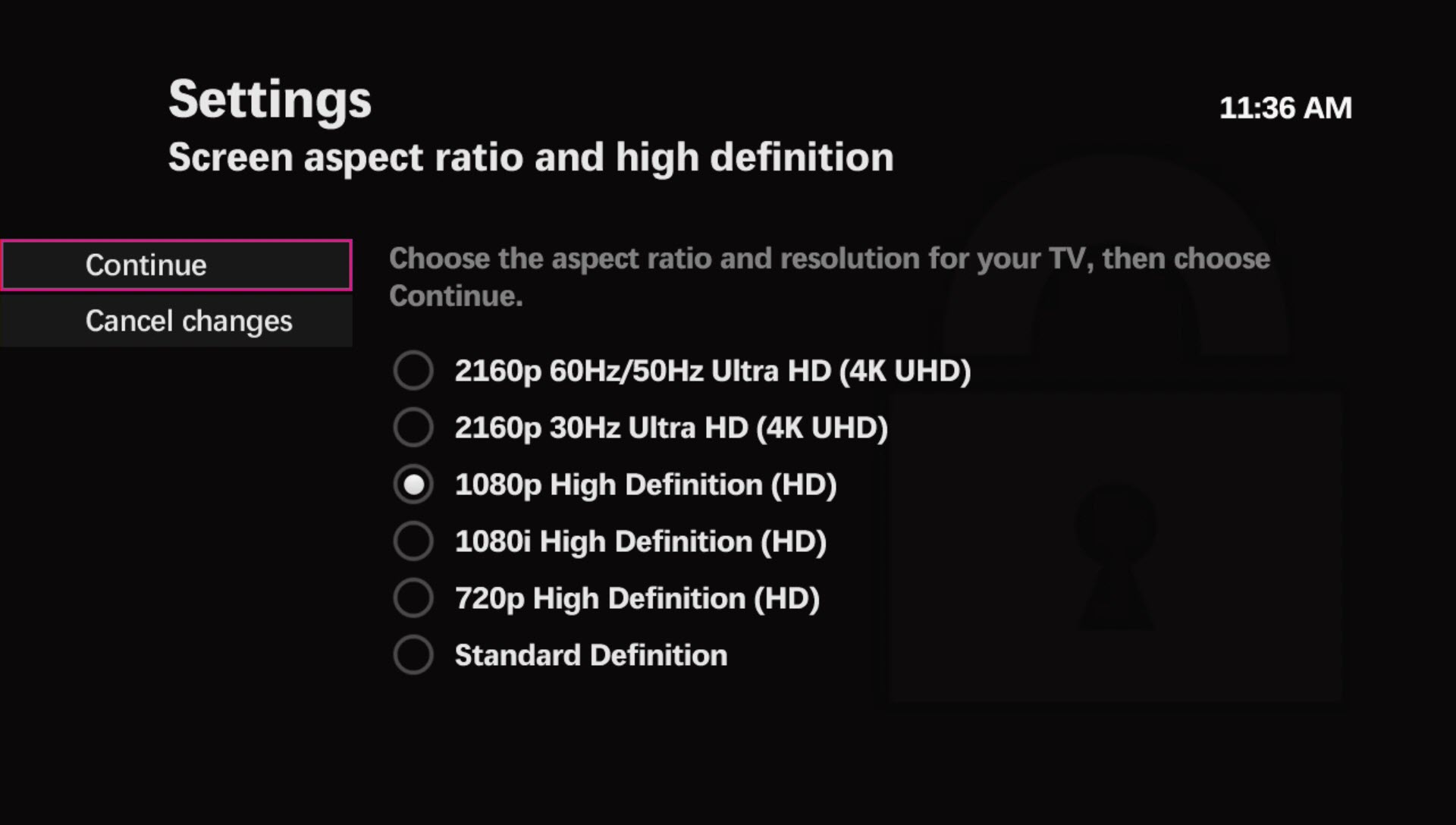 Settings > Television > Aspect Ratio: 1080p setting