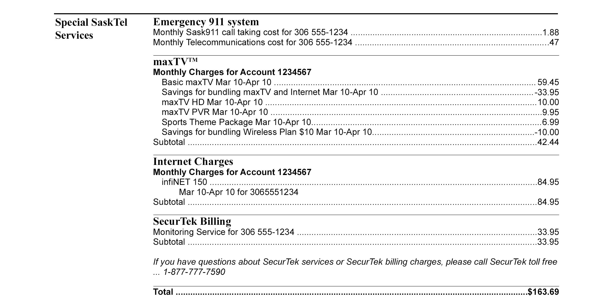 Understanding your SaskTel bill or eBill Support SaskTel