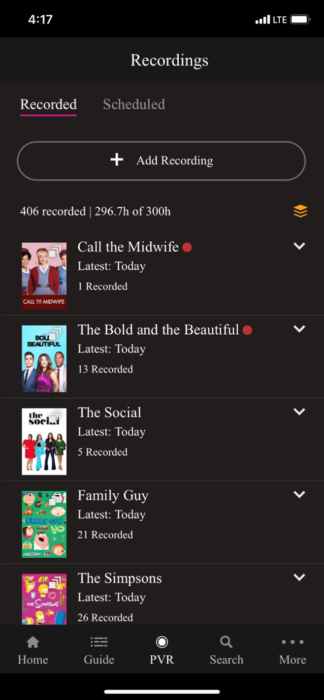 Using the SaskTel maxTV app to manage and watch Cloud PVR recordings