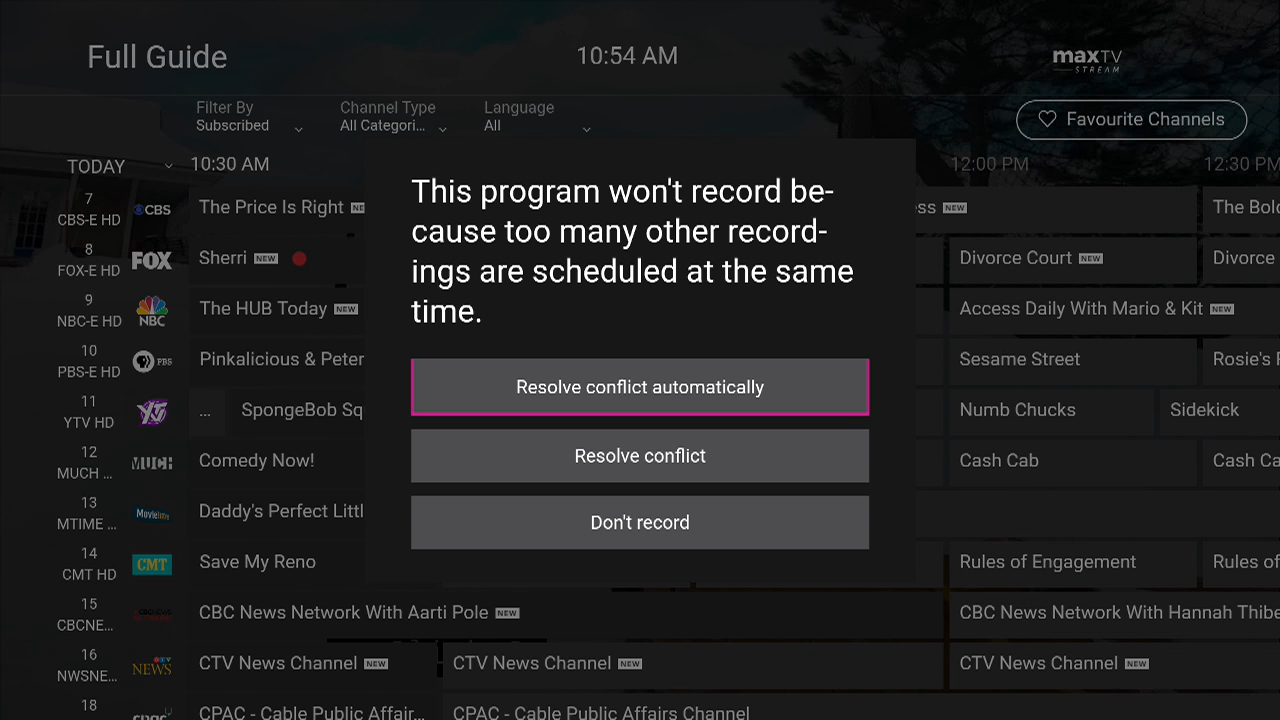 Fixing a recording conflict on maxTV Stream Cloud PVR Support SaskTel