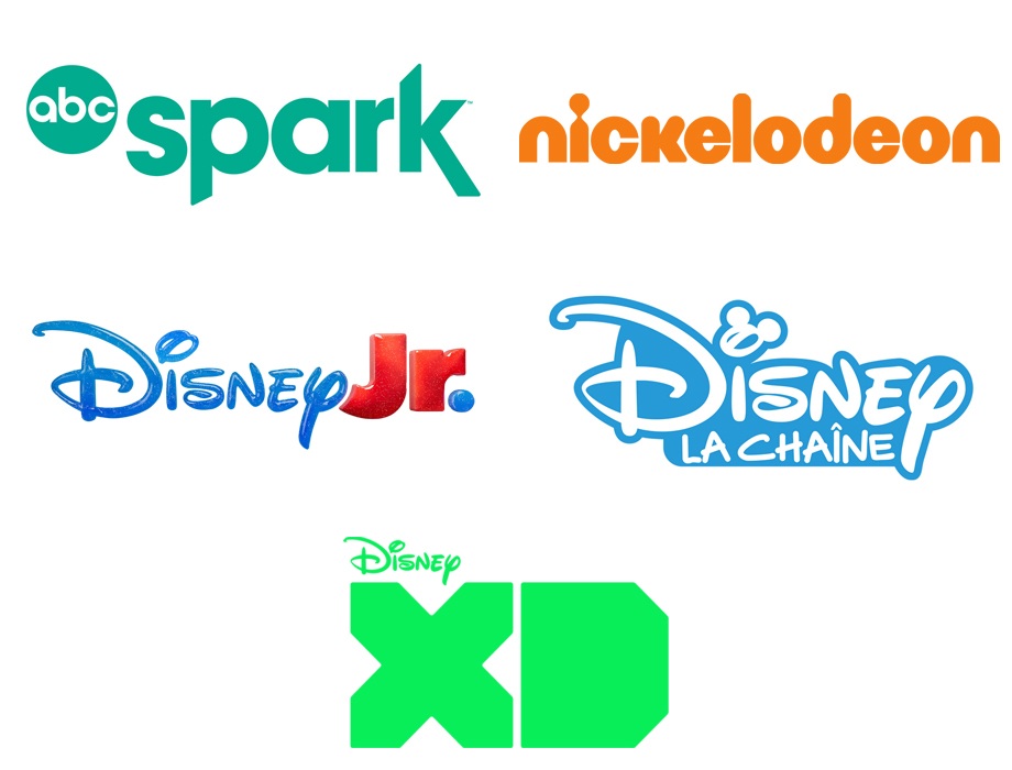 Disney Jr, Disney XD, La chaine Disney, ABC Spark, and Nickelodeon logos