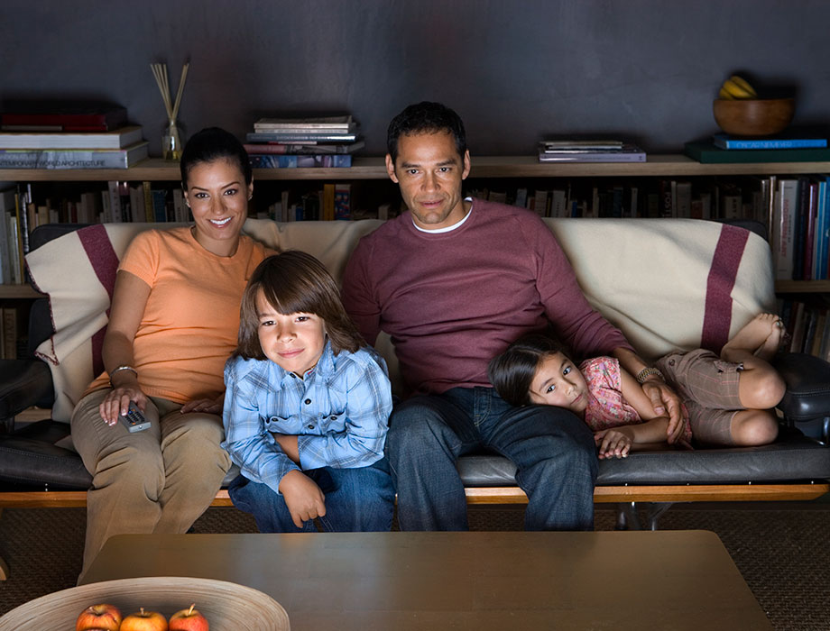 A family watching TV