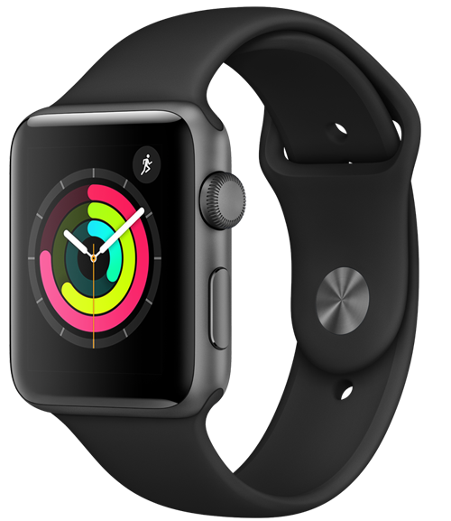 Apple Watch Series 3 GPS, 42mm Space Grey Aluminium Case with Black Sport Band
