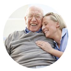 Older man with daughter on sofa