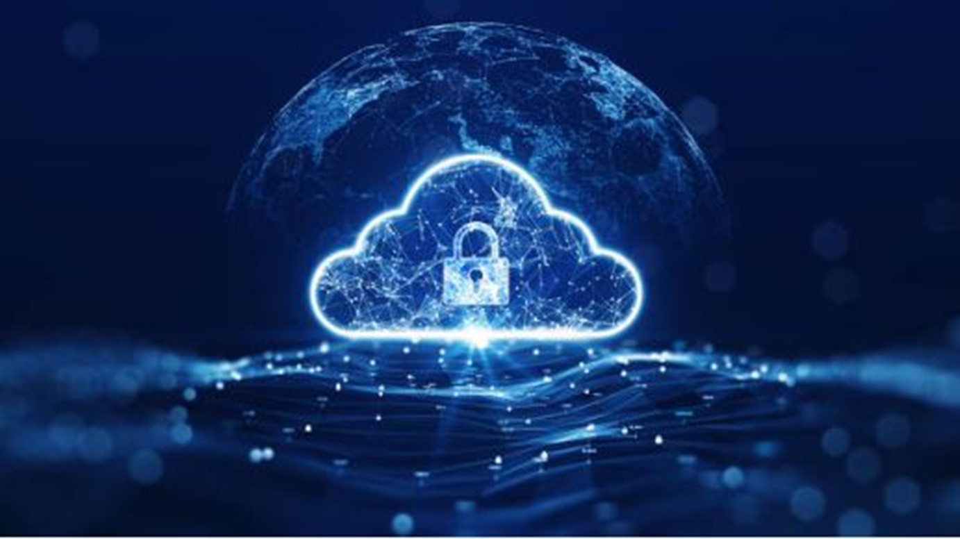 digital cloud with a lock icon in it