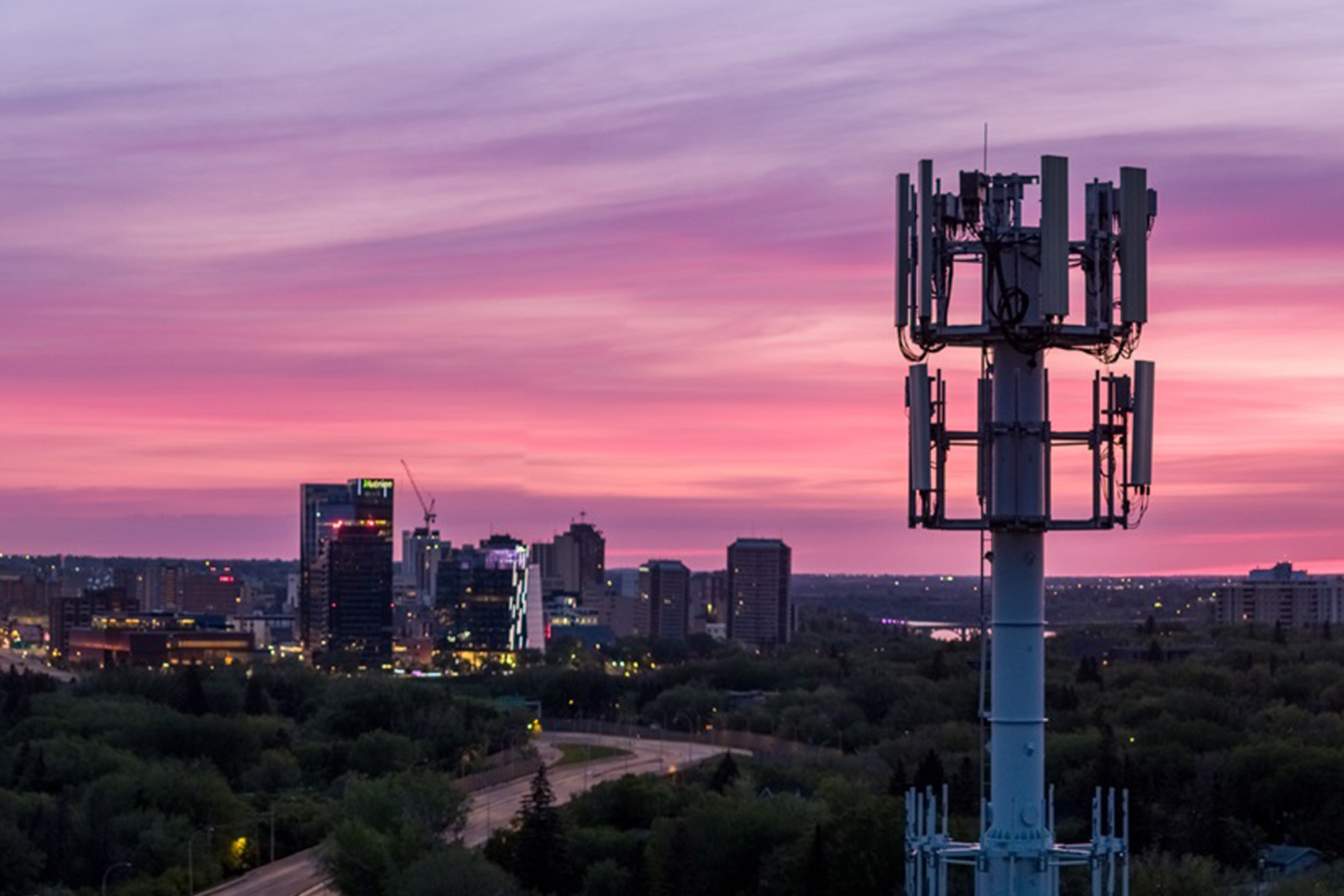 cell tower at sunset